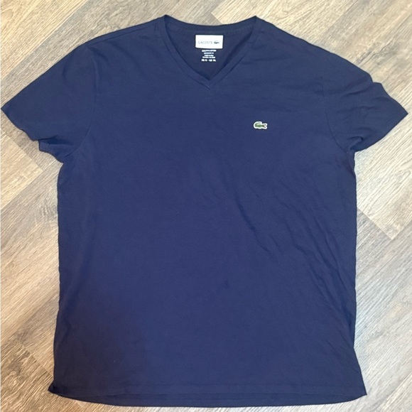 Lacoste Men's XL Solid Blue V-Neck Tee Shirt - Excellent Used Condition - Picture 1 of 1